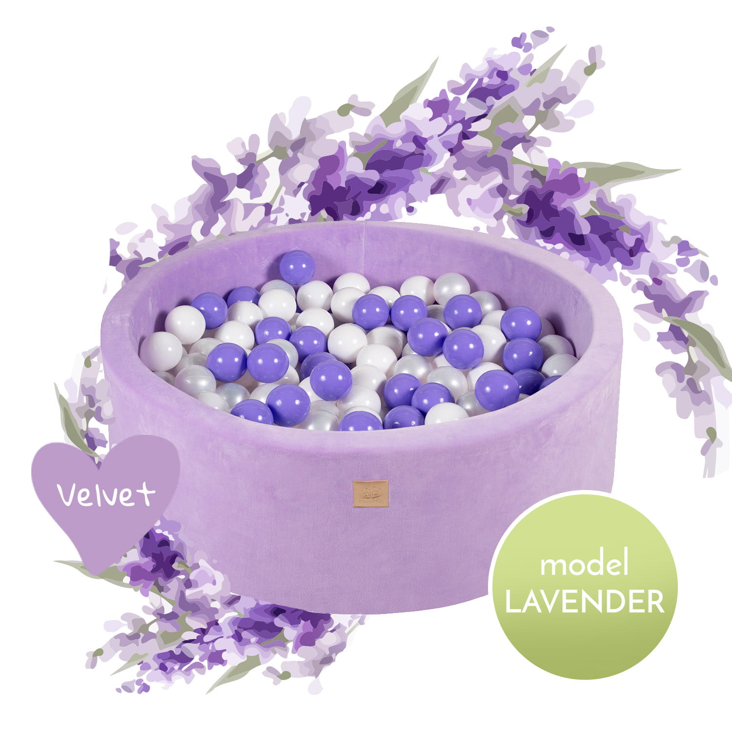 MeowBaby Baby Foam Round Ball Pit 90x30cm with 250 Balls 7cm Certified, Velvet, Lilac, Model Lavender